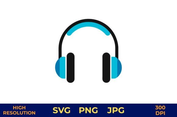 Blue and Black Headphones Icon Design Review for Embroidery Projects