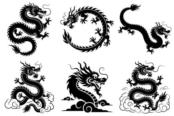 Chinese Dragon Silhouette Vector Bundle: A Graphics Freebie for Creative Design