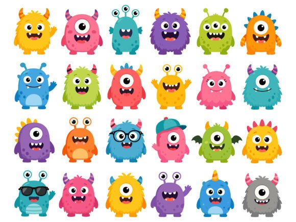 Cute Cartoon Monster Characters Vector: A Freebie Graphic Asset for Playful Web Design