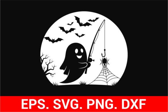 Cute Ghost Fishing SVG Halloween Moon for Crafts and Graphics