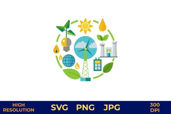 Eco Energy Icons in Circular Vector: A Versatile Graphic Design Freebie for Handmade Creations