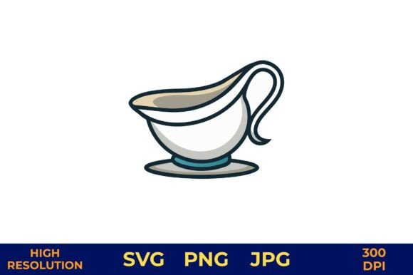 Gravy Boat Icon in Simple Line Art Style: A Versatile Graphic for Content Creators