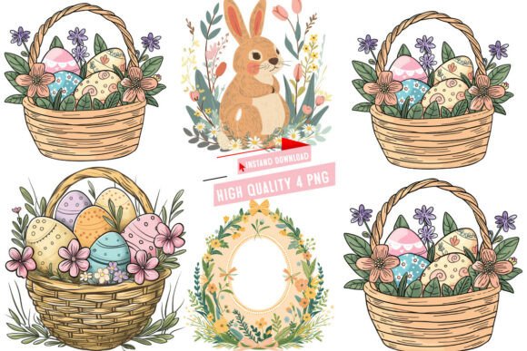 Handdrawn Easter Clipart PNG for Real Embroidery Projects