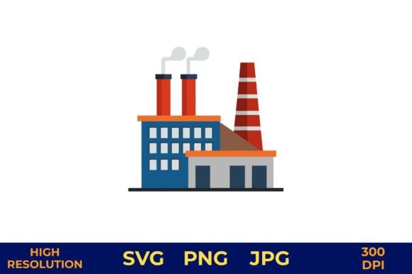 Modern Factory with Tall Chimneys: A Versatile Graphic Design Freebie for Content Creators