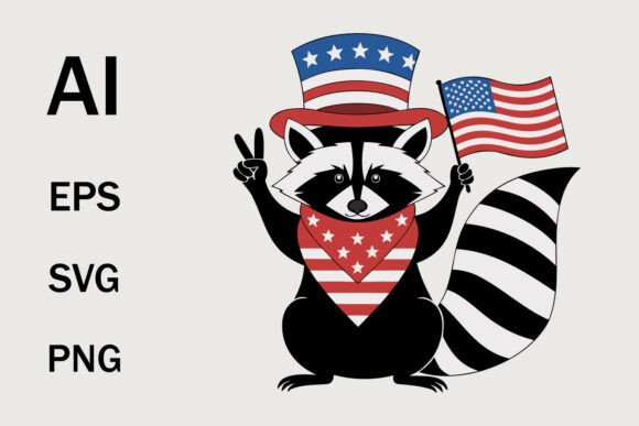 Patriotic Raccoon USA Flag SVG: A Festive Embroidery Design for Fourth of July Projects