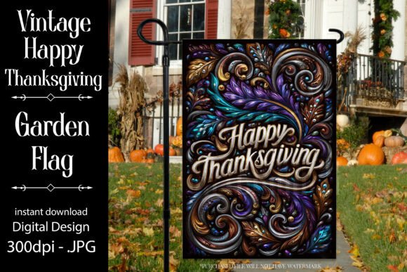 Vintage Thanksgiving Garden Flag, G4: A Versatile Graphic Design Asset for Crafts and Seasonal Projects